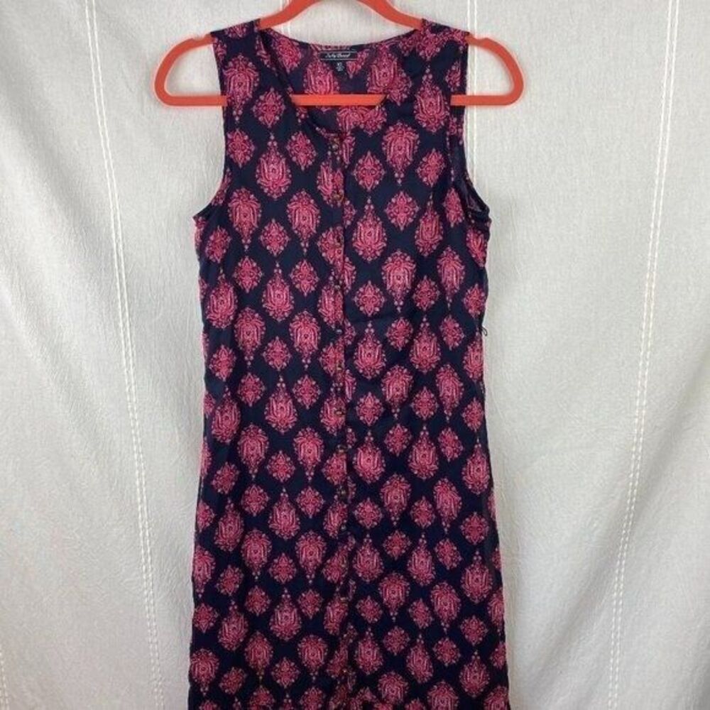 Lucky Brand Navy Pink Button Up Long Maxi Dress Sleeveless XS